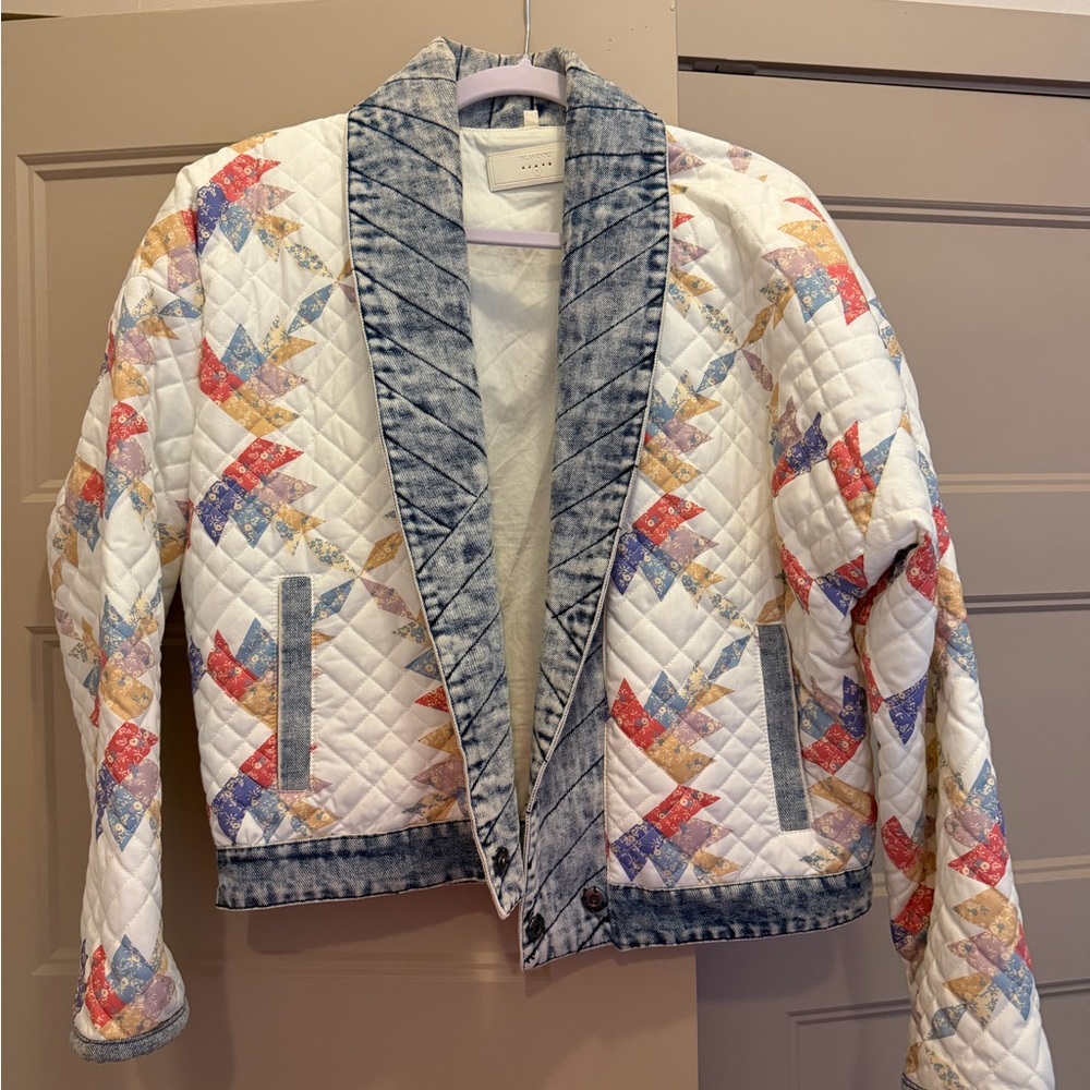 Blank NYC Colorful Quilted Bomber Jacket with Denim Accents